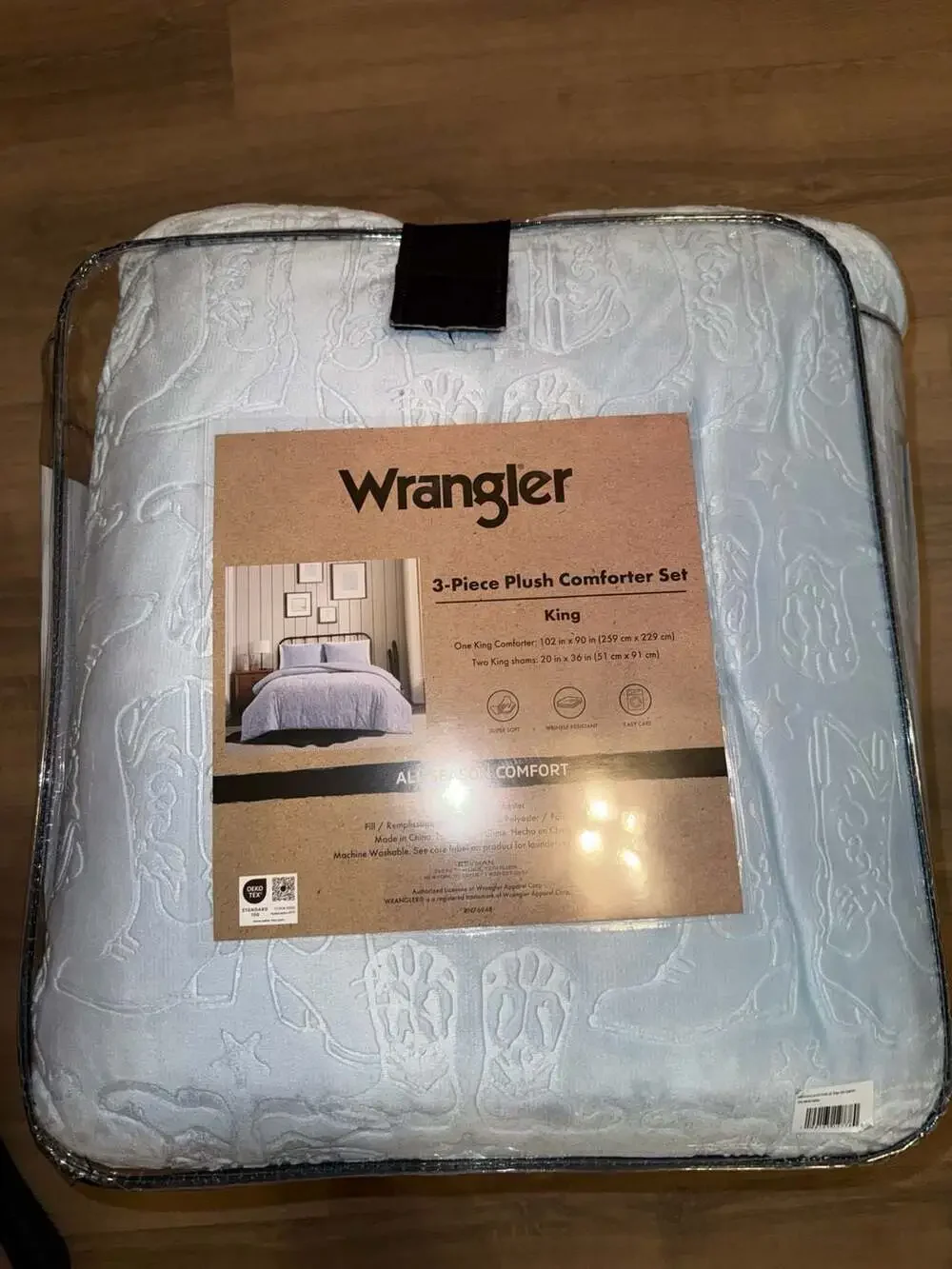 Wrangler 3-Piece Plush Comforter Set King Light Blue Cowboy Boots